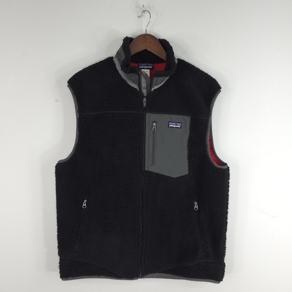 Patagonia Vest Mens Large Black Retro-X Fleece Full Zip Chest Pocket Hiking